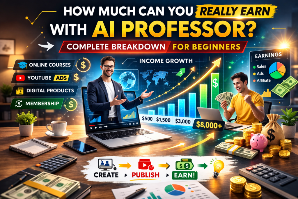 Earnings potential using AI Professor for online teaching content