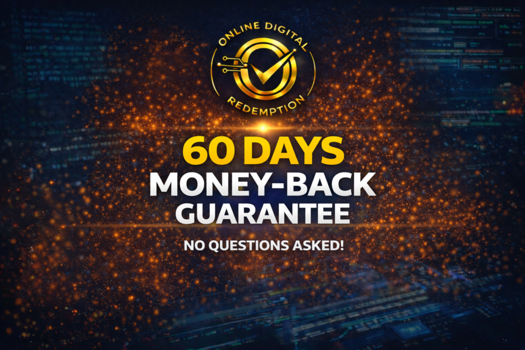 Online Digital Redemption logo with 60 day money back guarantee no questions asked
