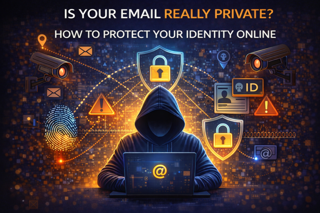 Person protecting email privacy and online identity