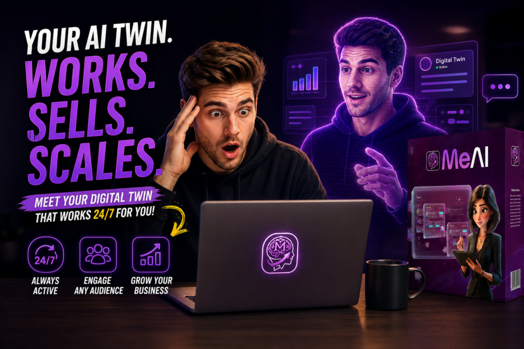 MeAI review showing AI digital twin builder that creates a talking selling avatar from one photo to handle WhatsApp Instagram and TikTok inquiries 24/7