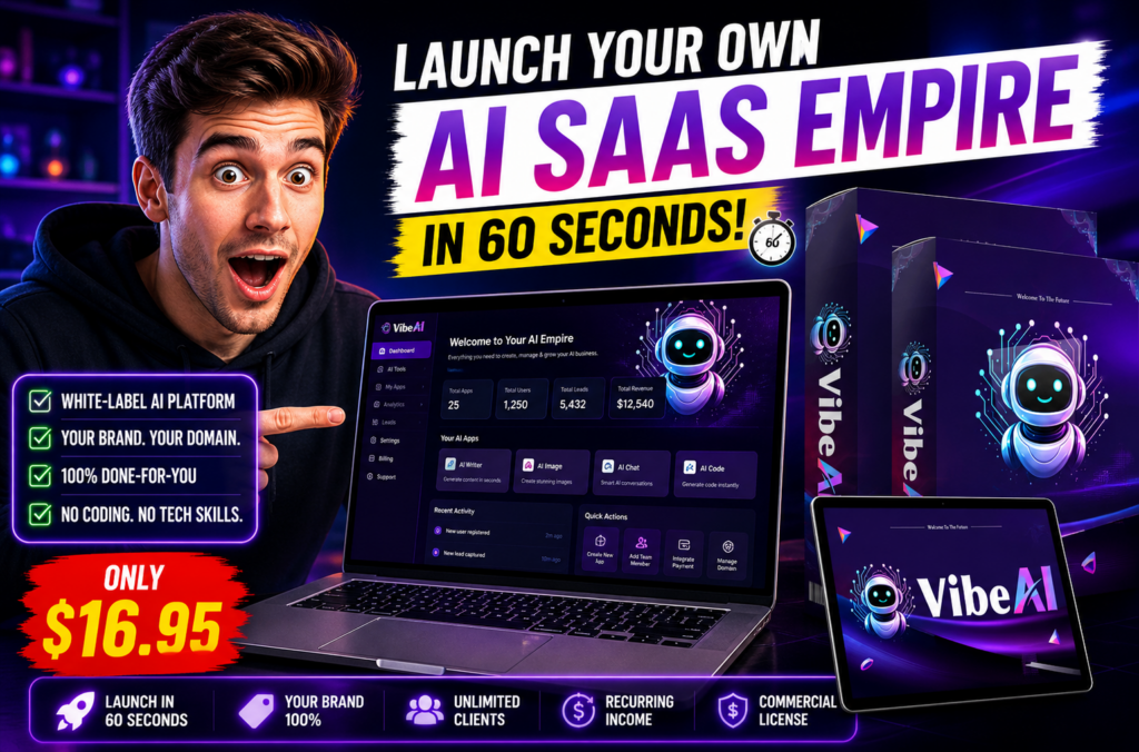 Vibe AI review showing white label AI platform builder that lets anyone launch their own branded Claude-style vibe coding platform in 60 seconds without coding or monthly fees